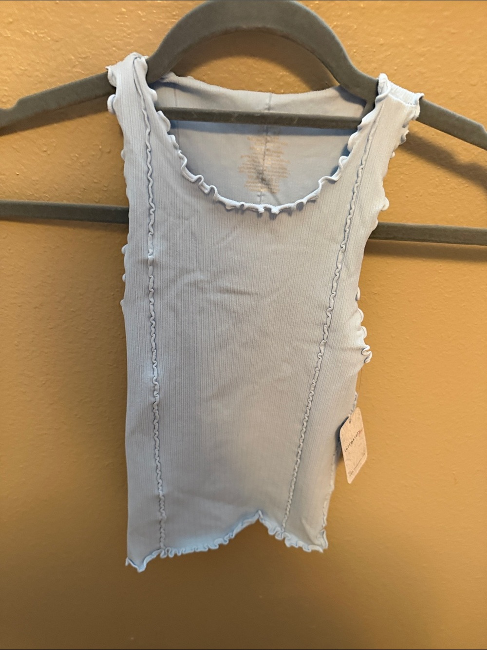 Ribbed Ruffle-Trim Tank Top in Light Blue - Women